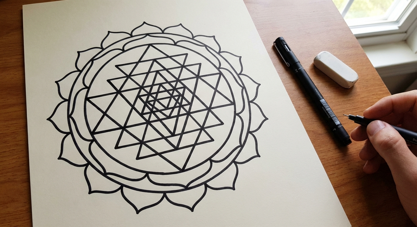 Inking outlines geometric ganesha yantra tutorial