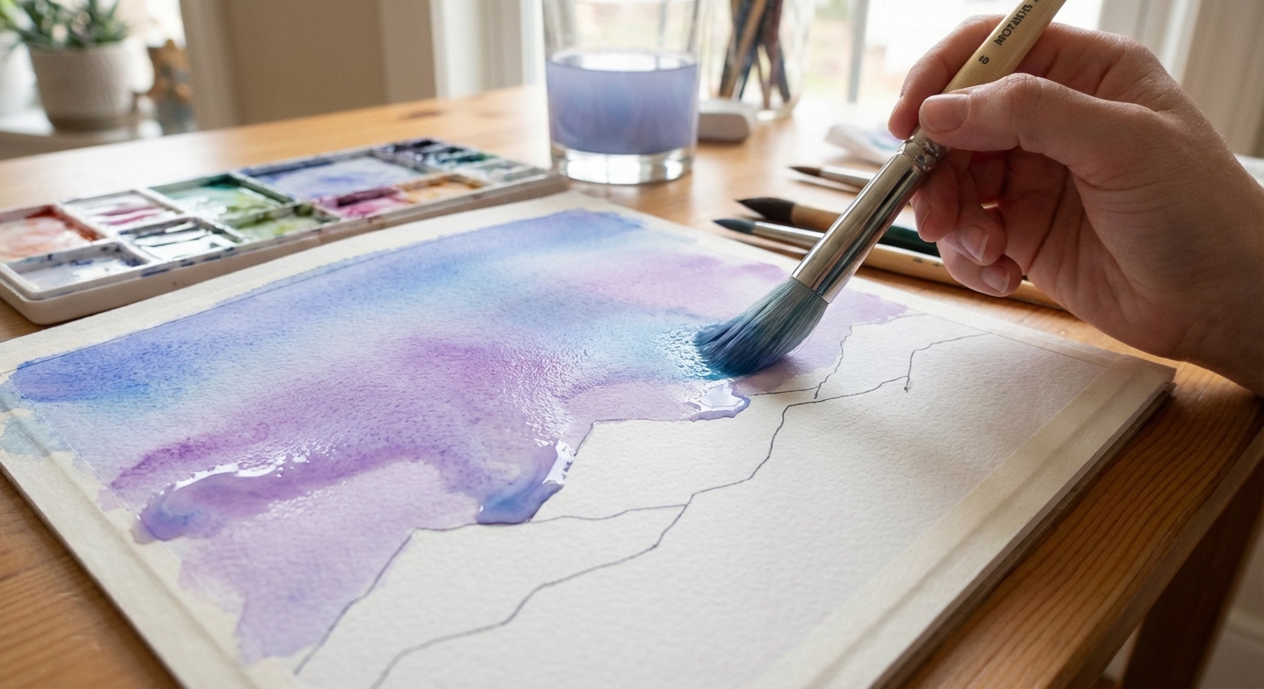 Blending Watercolor Gradient - Mountain Landscape