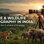 A photographer capturing a tiger in the wild showcasing nature and wildlife photography in India with camera gear.