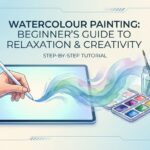 A beginner artist using watercolour painting techniques with brushes and vibrant paints on paper