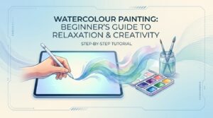 A beginner artist using watercolour painting techniques with brushes and vibrant paints on paper