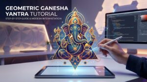 Step-by-step geometric Ganesha Yantra tutorial showing intricate patterns and sacred geometry design process